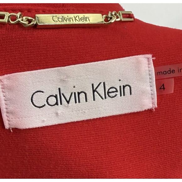 Calvin Klein Blazer Career Suit Jacket Womens Size 4 Red Ruffle Open Front - Picture 4 of 6